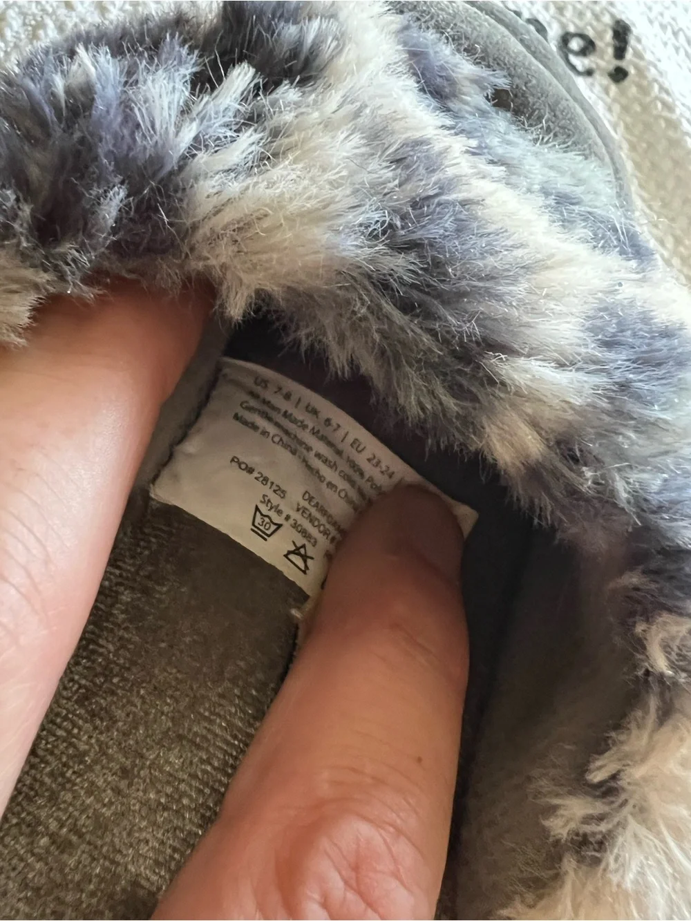 dearfoams Kids Gray Faux-Fur Clog Slippers with Patterned Trim